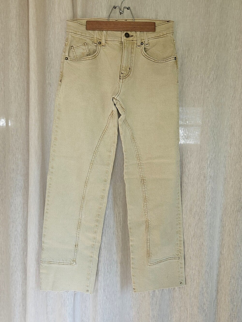Free People 25 Khaki Denim Wide-leg High-waist Jeans